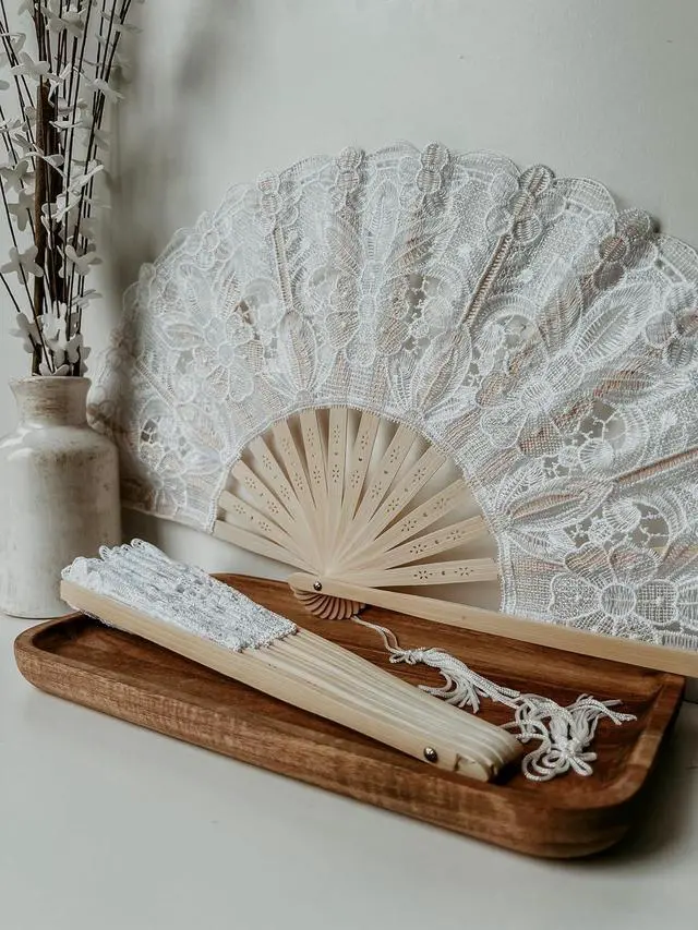 Alt view image 2 of 3 - Victorian-Inspired Cotton Lace Wedding Folding Handheld Fan Vintage Embroidered Bridal Hand Fan for Prom, Cosplay, Tea Party, Costume Party, Dance, Gala, Photo Prop for Shooting (White)