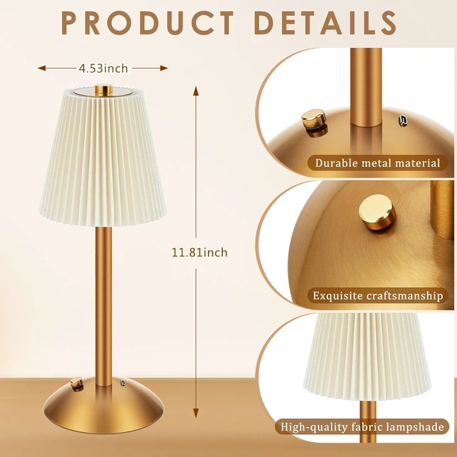 Alt view image 2 of 7 - Liliful 2 Pcs Cordless Table Lamp LED Touch, Gold, Beige Cloth Style