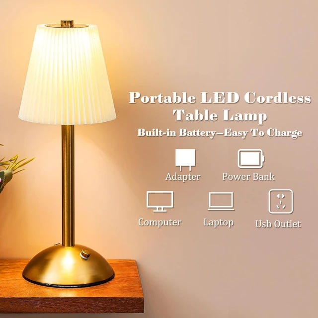 Alt view image 3 of 7 - Liliful 2 Pcs Cordless Table Lamp LED Touch, Gold, Beige Cloth Style