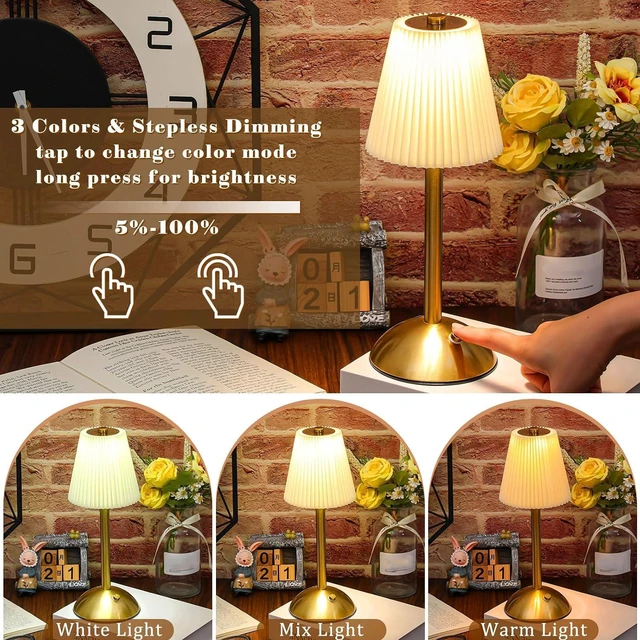 Alt view image 4 of 7 - Liliful 2 Pcs Cordless Table Lamp LED Touch, Gold, Beige Cloth Style