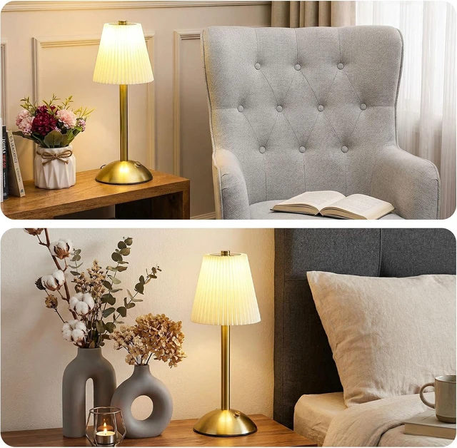 Alt view image 7 of 7 - Liliful 2 Pcs Cordless Table Lamp LED Touch, Gold, Beige Cloth Style