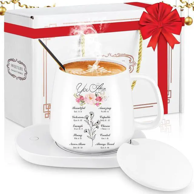 Main image of Suclain Christian Coffee Mug with Warmer Set for Women 13.5 oz Coffee Cup Mug Warmer for Desk Inspirational Electric Cup Warmer with Auto Shut Off for Home Office Mother Teacher Gifts(Elegant)