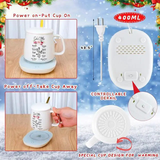 Alt view image 2 of 7 - Suclain Christian Coffee Mug with Warmer Set for Women 13.5 oz Coffee Cup Mug Warmer for Desk Inspirational Electric Cup Warmer with Auto Shut Off for Home Office Mother Teacher Gifts(Elegant)