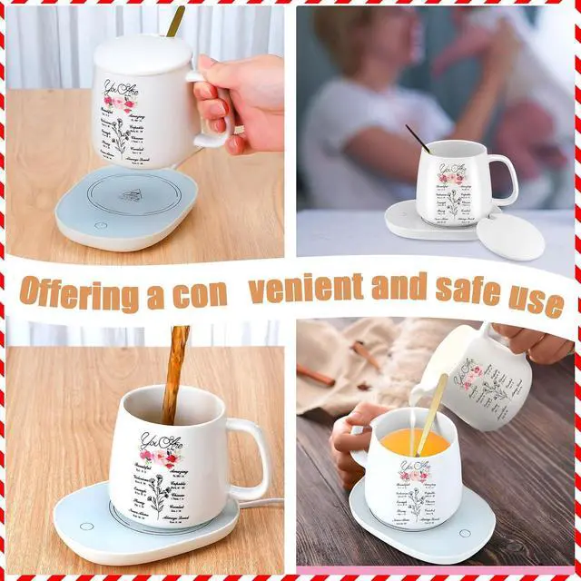 Alt view image 3 of 7 - Suclain Christian Coffee Mug with Warmer Set for Women 13.5 oz Coffee Cup Mug Warmer for Desk Inspirational Electric Cup Warmer with Auto Shut Off for Home Office Mother Teacher Gifts(Elegant)