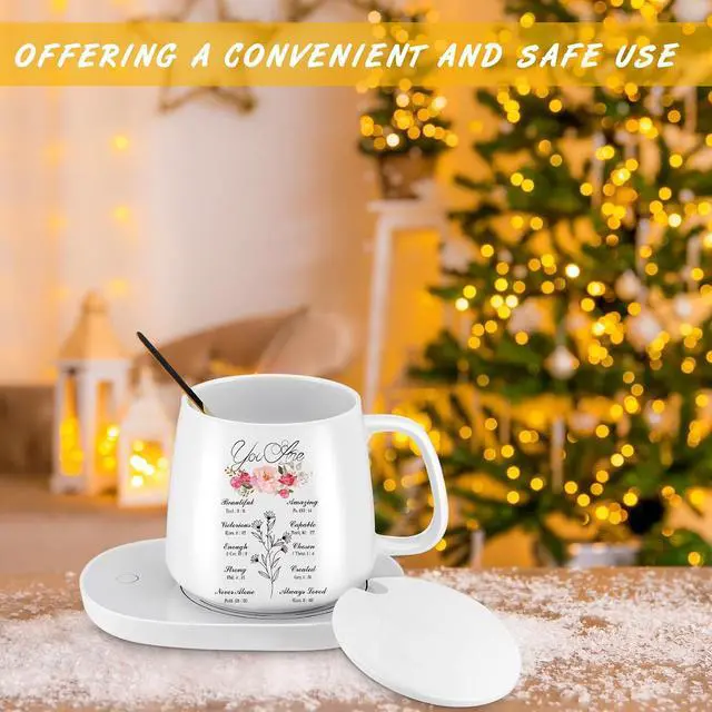Alt view image 5 of 7 - Suclain Christian Coffee Mug with Warmer Set for Women 13.5 oz Coffee Cup Mug Warmer for Desk Inspirational Electric Cup Warmer with Auto Shut Off for Home Office Mother Teacher Gifts(Elegant)