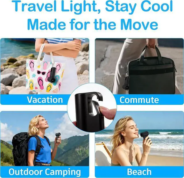 Alt view image 6 of 7 - CIVPOWER Portable Mini Fan Handheld: Personal Travel Fan USB Rechargeable - 100 Speed Turbo Fan with LED Display - Pocket Size 8H Max Runtime, Outdoor Sport Hiking Concert Gift for Women Men, Black
