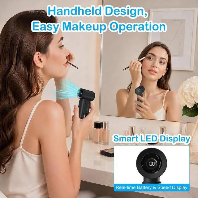 Alt view image 5 of 7 - CIVPOWER Portable Mini Fan Handheld: Personal Travel Fan USB Rechargeable - 100 Speed Turbo Fan with LED Display - Pocket Size 8H Max Runtime, Outdoor Sport Hiking Concert Gift for Women Men, Black