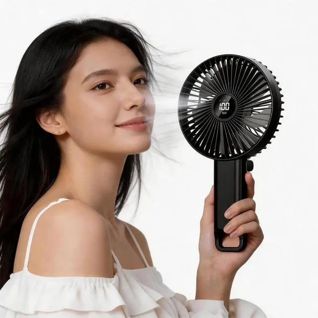 Main image of Rechargeable Handheld Fan - 5-Speed Foldable Personal Fan with LCD Display, 90° Foldable, 3600mAh Neck Fan, Ultra-Quiet Pocket Fan for Indoor Outdoor Use