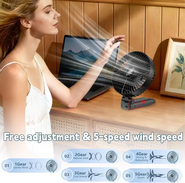 Alt view image 5 of 7 - Rechargeable Handheld Fan - 5-Speed Foldable Personal Fan with LCD Display, 90° Foldable, 3600mAh Neck Fan, Ultra-Quiet Pocket Fan for Indoor Outdoor Use