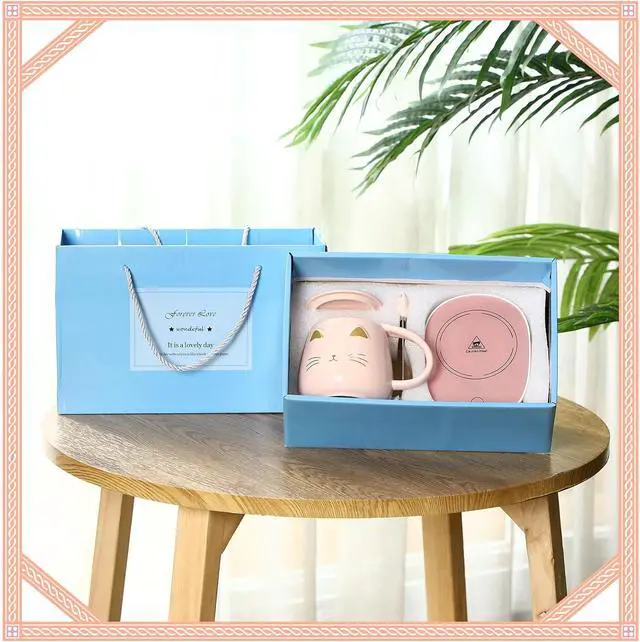 Alt view image 4 of 6 - Reallnaive Cat Coffee Cup Warmer Coffee Warmer with Mug for Women Electric Coffee Mug Heater Temperature Control Ceramic Cute Cat Smart Coffee Warmer for Office Christmas Birthday Gift (Pink)