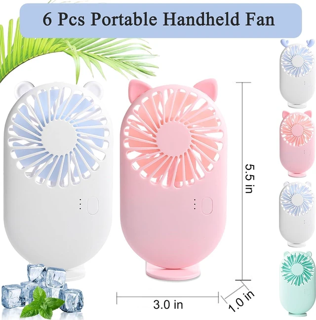 Alt view image 2 of 6 - 6 Pack Handheld Mini Fan Bulk, Portable Pocket Fan with Holder, USB Rechargeable Personal Fans, 3 Speed Battery Operated Small Eyelash Fans for Women Men Outdoor Office