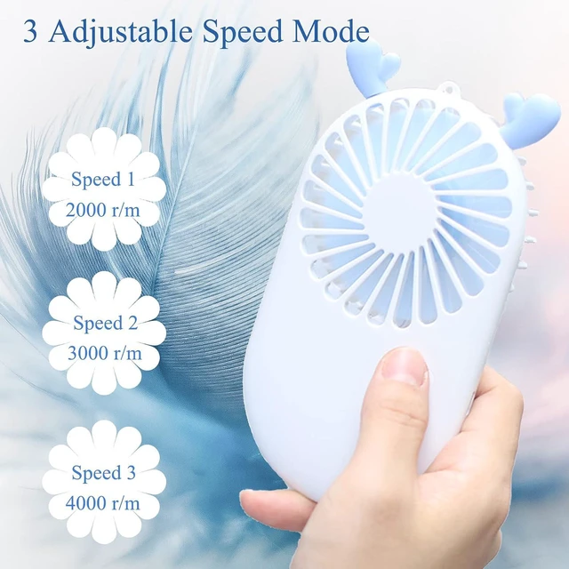 Alt view image 3 of 6 - 6 Pack Handheld Mini Fan Bulk, Portable Pocket Fan with Holder, USB Rechargeable Personal Fans, 3 Speed Battery Operated Small Eyelash Fans for Women Men Outdoor Office