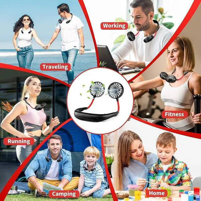 Alt view image 4 of 6 - RJVW Portable Neck Fan, Hand Free Personal Hanging Neck Sports Fan USB Rechargeable (3 Speed Adjustable) Wearable Cooling Head Fan,360 Degree Free Rotation for Traveling, Sports, Office, Reading