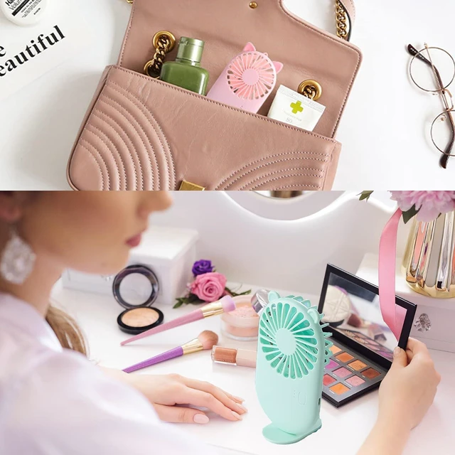 Alt view image 5 of 6 - 6 Pack Handheld Mini Fan Bulk, Portable Pocket Fan with Holder, USB Rechargeable Personal Fans, 3 Speed Battery Operated Small Eyelash Fans for Women Men Outdoor Office