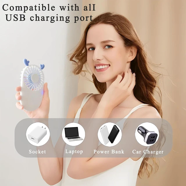 Alt view image 4 of 6 - 6 Pack Handheld Mini Fan Bulk, Portable Pocket Fan with Holder, USB Rechargeable Personal Fans, 3 Speed Battery Operated Small Eyelash Fans for Women Men Outdoor Office