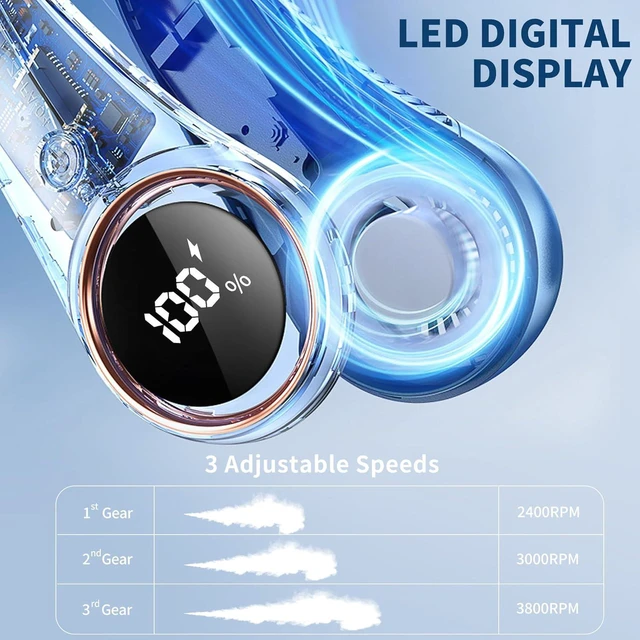 Alt view image 3 of 7 - Personal Cooling Portable Neck Fans - 5000 mAh USB Rechargeable,360 Free Rotation & Lower Noise Bladeless Battery Operated Design with 3 Speeds Duration 48 hrs, Small Neck Air Conditioner(Blue)