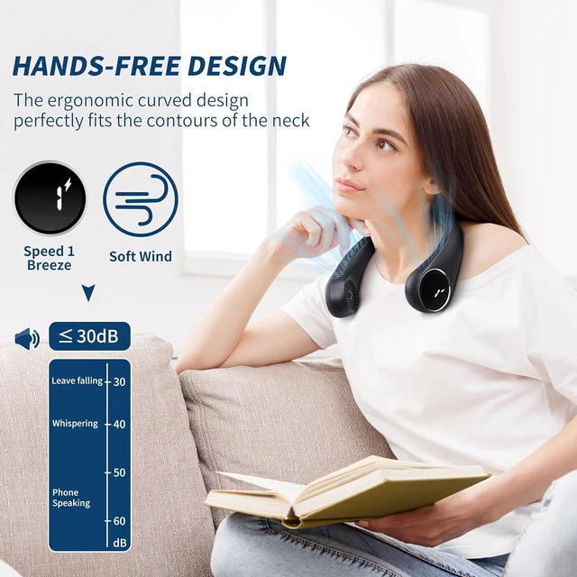 Alt view image 4 of 7 - Personal Cooling Portable Neck Fans - 5000 mAh USB Rechargeable,360 Free Rotation & Lower Noise Bladeless Battery Operated Design with 3 Speeds Duration 48 hrs, Small Neck Air Conditioner(Blue)