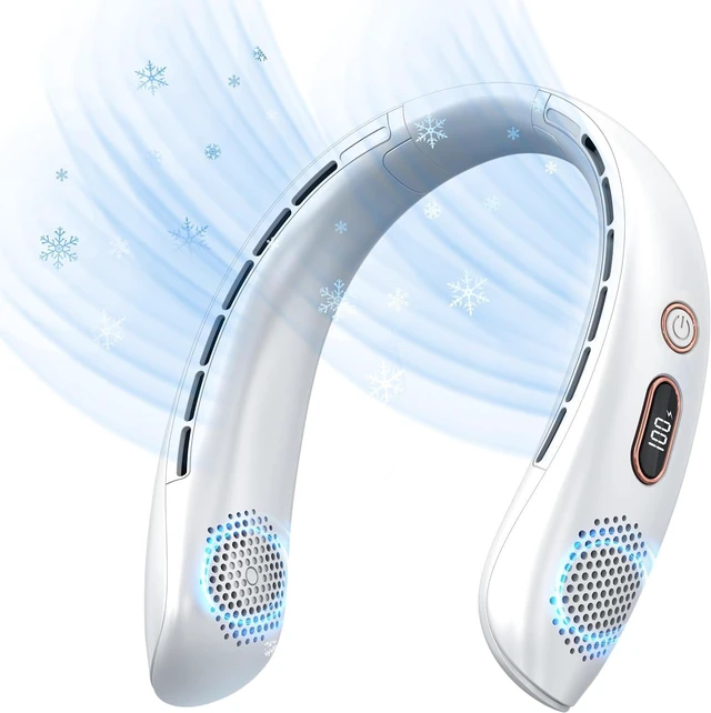 Main image of VEKK Neck Fan, Portable Bladeless Fan, 6000mAh Battery USB Rechargeable, LED Display, 360° Cooling Wearable Personal Fan, 3 Speeds, Quiet, Hands Free Neck Fans for Travel, Outdoor, Camping
