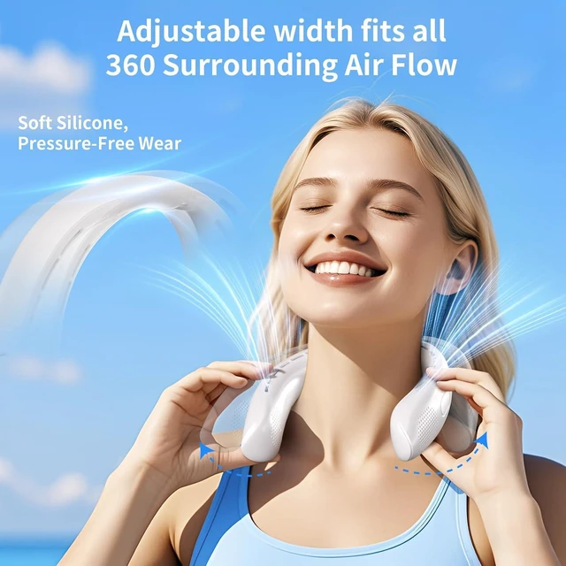 Alt view image 2 of 7 - VEKK Neck Fan, Portable Bladeless Fan, 6000mAh Battery USB Rechargeable, LED Display, 360° Cooling Wearable Personal Fan, 3 Speeds, Quiet, Hands Free Neck Fans for Travel, Outdoor, Camping
