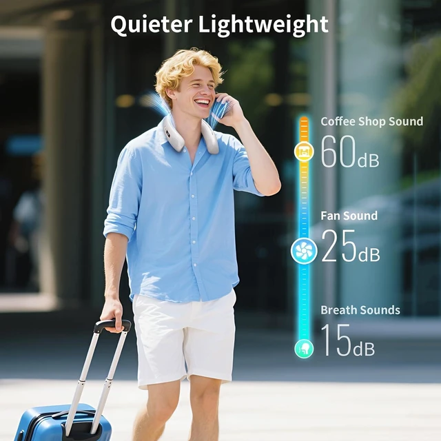 Alt view image 5 of 7 - VEKK Neck Fan, Portable Bladeless Fan, 6000mAh Battery USB Rechargeable, LED Display, 360° Cooling Wearable Personal Fan, 3 Speeds, Quiet, Hands Free Neck Fans for Travel, Outdoor, Camping