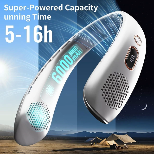 Alt view image 4 of 7 - VEKK Neck Fan, Portable Bladeless Fan, 6000mAh Battery USB Rechargeable, LED Display, 360° Cooling Wearable Personal Fan, 3 Speeds, Quiet, Hands Free Neck Fans for Travel, Outdoor, Camping