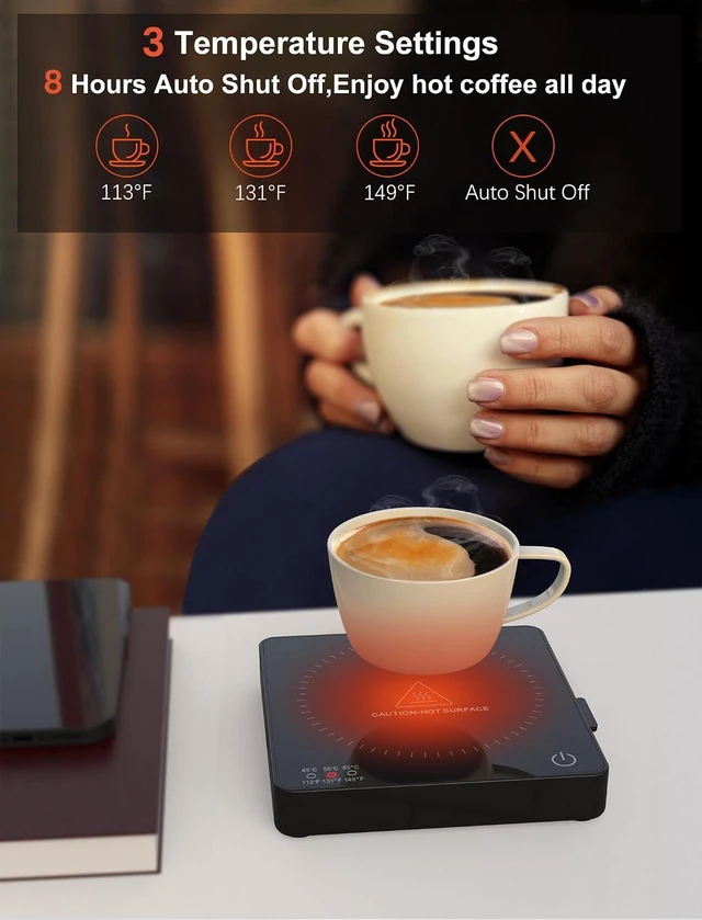 Alt view image 3 of 7 - Coffee Mug Warmer with 15W Wireless Phone Charger & 3A USB Charging Port, 3 Temp Settings & 8H Auto Shut Off, Candle Warmer Plate for Heating Coffee, Milk, Tea & Candles
