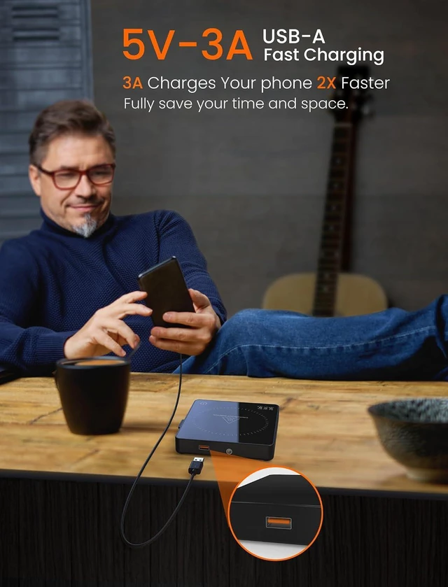 Alt view image 6 of 7 - Coffee Mug Warmer with 15W Wireless Phone Charger & 3A USB Charging Port, 3 Temp Settings & 8H Auto Shut Off, Candle Warmer Plate for Heating Coffee, Milk, Tea & Candles