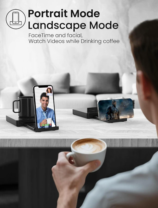 Alt view image 7 of 7 - Coffee Mug Warmer with 15W Wireless Phone Charger & 3A USB Charging Port, 3 Temp Settings & 8H Auto Shut Off, Candle Warmer Plate for Heating Coffee, Milk, Tea & Candles