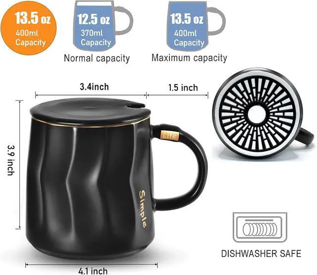 Alt view image 6 of 7 - Coffee Mug Warmer Set, Smart Coffee Warmer for Desk Auto Shut Off, Cup Warmer for Office Home Use, 2 Temperature Control Heated, 13.5 oz Flat Bottom Coffee Mug, Gifts for Men, Matte Black