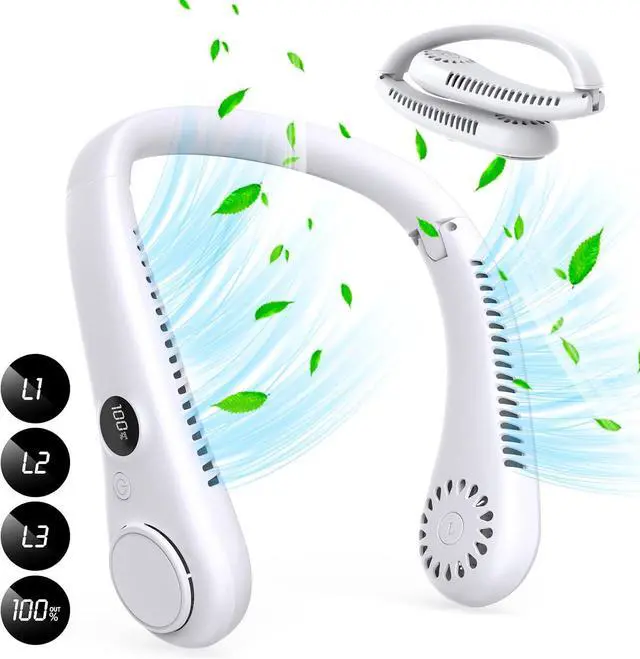 Main image of LAESO Portable Neck Fan,Foldable Neck Fan Hands Free Bladeless Personal Fan,LCD Display USB Powered 3-Speed Neck Fan for Outdoor Indoor