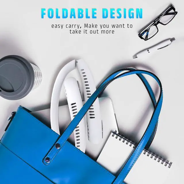 Alt view image 2 of 7 - LAESO Portable Neck Fan,Foldable Neck Fan Hands Free Bladeless Personal Fan,LCD Display USB Powered 3-Speed Neck Fan for Outdoor Indoor