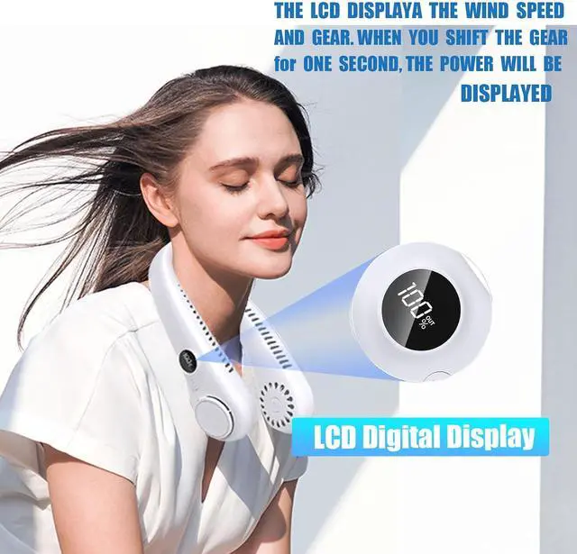 Alt view image 3 of 7 - LAESO Portable Neck Fan,Foldable Neck Fan Hands Free Bladeless Personal Fan,LCD Display USB Powered 3-Speed Neck Fan for Outdoor Indoor