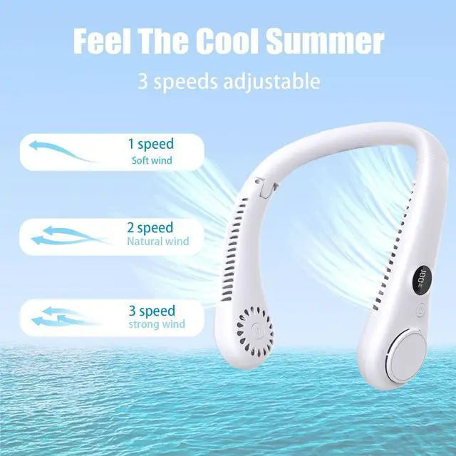Alt view image 4 of 7 - LAESO Portable Neck Fan,Foldable Neck Fan Hands Free Bladeless Personal Fan,LCD Display USB Powered 3-Speed Neck Fan for Outdoor Indoor