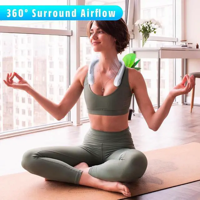 Alt view image 7 of 7 - LAESO Portable Neck Fan,Foldable Neck Fan Hands Free Bladeless Personal Fan,LCD Display USB Powered 3-Speed Neck Fan for Outdoor Indoor