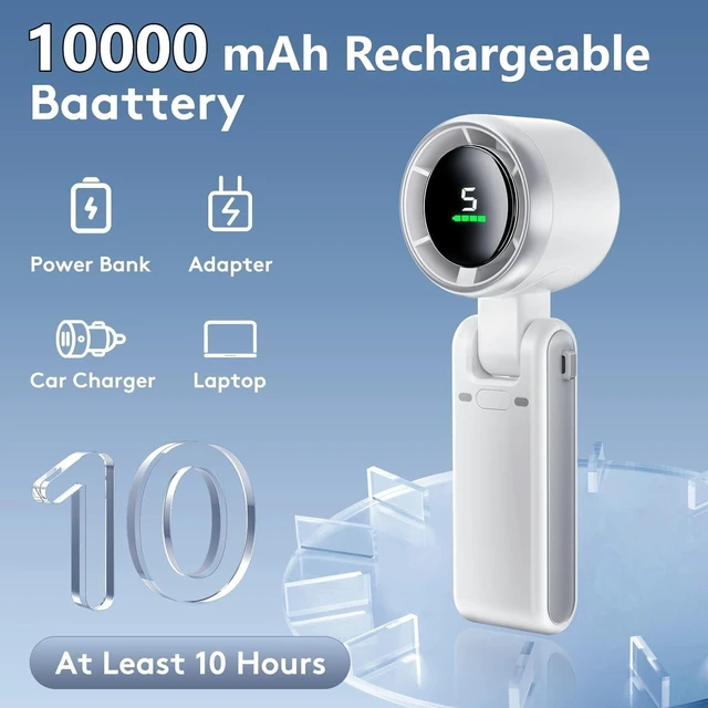 Alt view image 3 of 7 - Portable Handheld Mini Fan, Foldable Powerful Winds Turbo Fan, 6000mAh Battery USB Rechargeable Personal Fan with 5 Speed Adjustable, Digital Display, For Women Men Travel Camping Outdoor