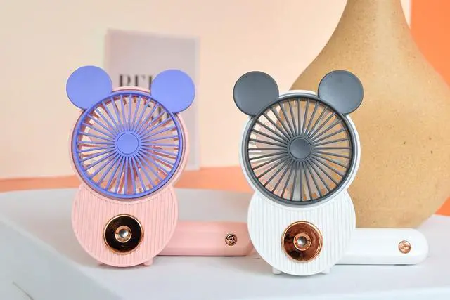 Alt view image 5 of 6 - LACOVIA Cute Mouse Misting Mini Fan, Handheld Portable USB Rechargeable Fan with 3 Adjustable Speeds, Foldable For Travelling(Pink)