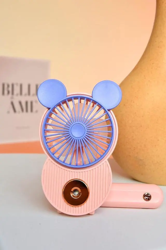 Alt view image 6 of 6 - LACOVIA Cute Mouse Misting Mini Fan, Handheld Portable USB Rechargeable Fan with 3 Adjustable Speeds, Foldable For Travelling(Pink)