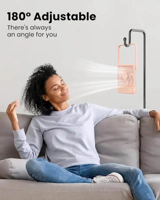Alt view image 3 of 7 - Koonie USB Desk Fan, Strong Wind Ultra Quiet Small Personal Fan with 180° Tilt Folding and 3 Speeds Adjustable, USB-C Corded Powered Mini USB Fan for Office Desktop Bedroom Pink, NO BATTERY