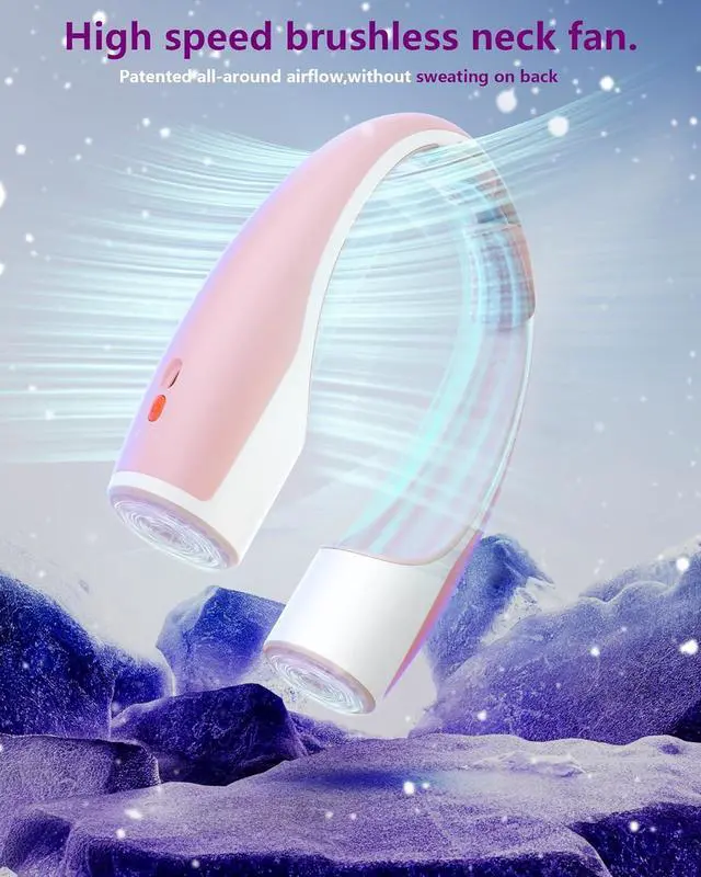 Alt view image 6 of 7 - Rohent Neck Fan Portable for Travel: High Velocity 4 Speeds Cooling Personal Fan Lightweight USB Rechargeable for Women Girls - Pink