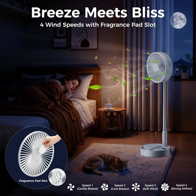 Alt view image 3 of 7 - Quntis 8" Foldable Standing Fan with Remote, Portable Outdoor Fan with 3 Adjust-Height & Timer, 4-Speed Quiet Floor Fan, 7200mAh Rechargeable USB Pedestal Fan for Home Bedroom Office Travel Camping