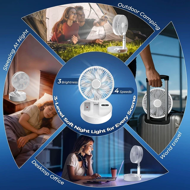 Alt view image 7 of 7 - Quntis 8" Foldable Standing Fan with Remote, Portable Outdoor Fan with 3 Adjust-Height & Timer, 4-Speed Quiet Floor Fan, 7200mAh Rechargeable USB Pedestal Fan for Home Bedroom Office Travel Camping