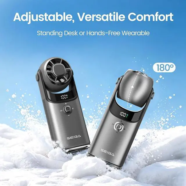 Alt view image 4 of 7 - SEIGA 5200mAh Handheld Turbo Fan with Ice Cooling, 100-Level Stepless Speed, 11m/s Powerful Airflow, 13.5H Long-Lasting Battery, Mini Personal Fan for Travel Outdoor (black)