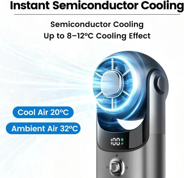 Alt view image 3 of 7 - SEIGA 5200mAh Handheld Turbo Fan with Ice Cooling, 100-Level Stepless Speed, 11m/s Powerful Airflow, 13.5H Long-Lasting Battery, Mini Personal Fan for Travel Outdoor (black)