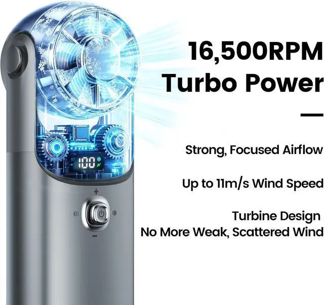 Alt view image 5 of 7 - SEIGA 5200mAh Handheld Turbo Fan with Ice Cooling, 100-Level Stepless Speed, 11m/s Powerful Airflow, 13.5H Long-Lasting Battery, Mini Personal Fan for Travel Outdoor (black)