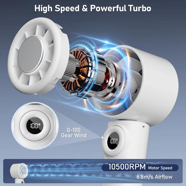 Alt view image 2 of 7 - CIVPOWER Handheld Fan: Portable Small Ice Cooling Plate- 4000mAh Rechargeable 100 Gear High-Speed Turbo 10500 RPM - Personal Foldable Battery Operated for Travel Indoor Outdoor Women Men (White)