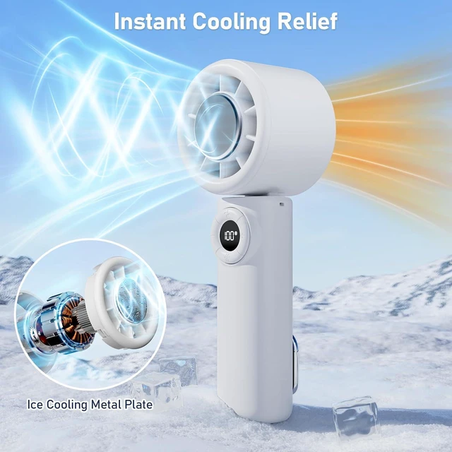Alt view image 3 of 7 - CIVPOWER Handheld Fan: Portable Small Ice Cooling Plate- 4000mAh Rechargeable 100 Gear High-Speed Turbo 10500 RPM - Personal Foldable Battery Operated for Travel Indoor Outdoor Women Men (White)