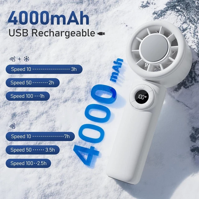 Alt view image 4 of 7 - CIVPOWER Handheld Fan: Portable Small Ice Cooling Plate- 4000mAh Rechargeable 100 Gear High-Speed Turbo 10500 RPM - Personal Foldable Battery Operated for Travel Indoor Outdoor Women Men (White)