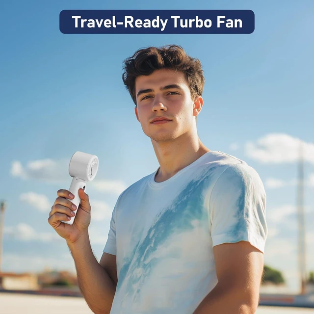 Alt view image 7 of 7 - CIVPOWER Handheld Fan: Portable Small Ice Cooling Plate- 4000mAh Rechargeable 100 Gear High-Speed Turbo 10500 RPM - Personal Foldable Battery Operated for Travel Indoor Outdoor Women Men (White)