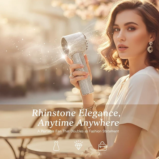 Alt view image 6 of 7 - Diamond Portable Fan - Full Diamond Luxury Handheld Turbo Fan, Max 199 Wind Gear, Rechargeable with Digital Display, Up to 6 Hours Battery Life for Outdoor, Travel, Office (Gradient)