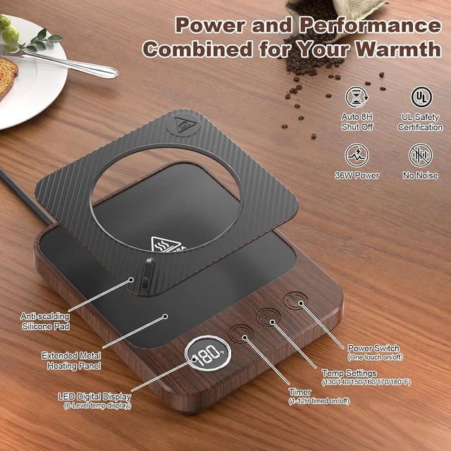 Alt view image 5 of 7 - Coffee Mug Warmer & Mug Set for Desk, Electric 36w Coffee Cup Warmer with Auto Shut Off, Timer. Smart Cup Mug Heater with 16oz Cup for Warming and Heating Coffee, Beverage, Candles, Tea, Cocoa, Wood